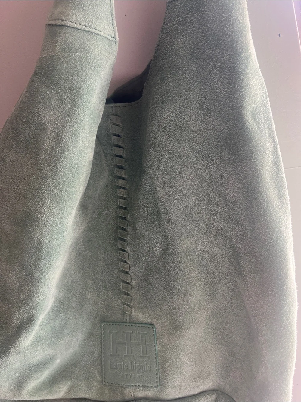 Haute Hippie Teal/Mint Green Suede Festival Hobo Tote